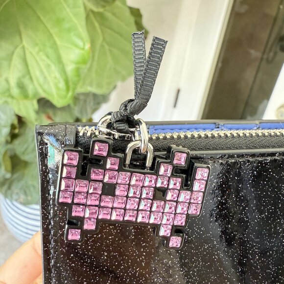 Space Invaders X Kate Spade Glitter Patent Small Slim Bifold Wallet KI755 - Picture 7 of 15